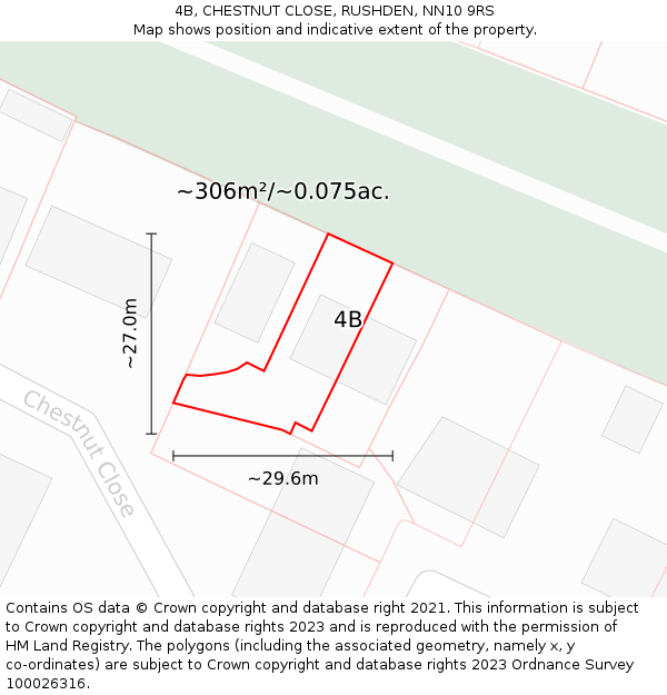 4B, CHESTNUT CLOSE, RUSHDEN, NN10 9RS: Plot and title map
