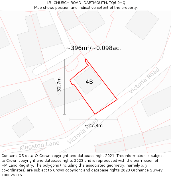 4B, CHURCH ROAD, DARTMOUTH, TQ6 9HQ: Plot and title map