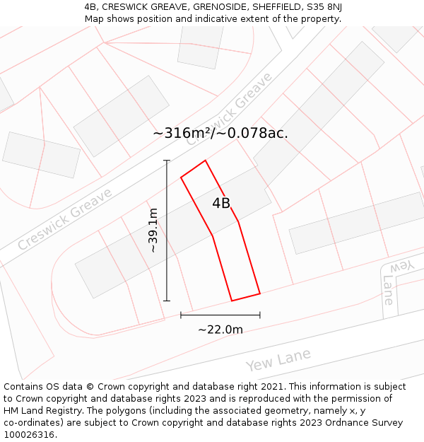 4B, CRESWICK GREAVE, GRENOSIDE, SHEFFIELD, S35 8NJ: Plot and title map