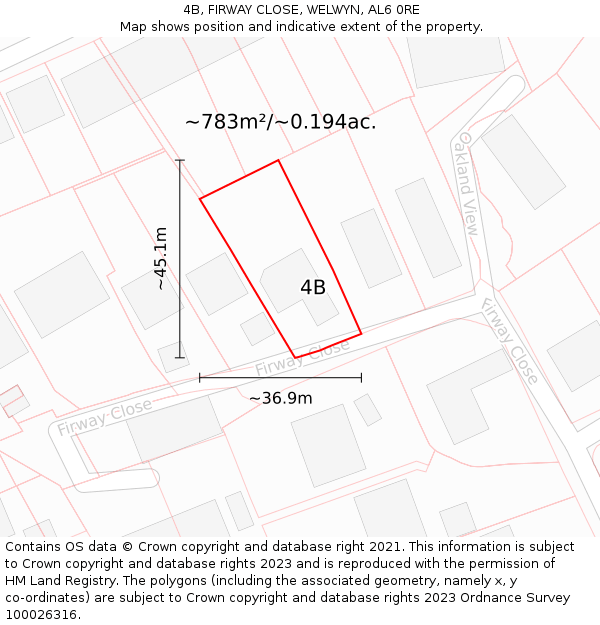 4B, FIRWAY CLOSE, WELWYN, AL6 0RE: Plot and title map