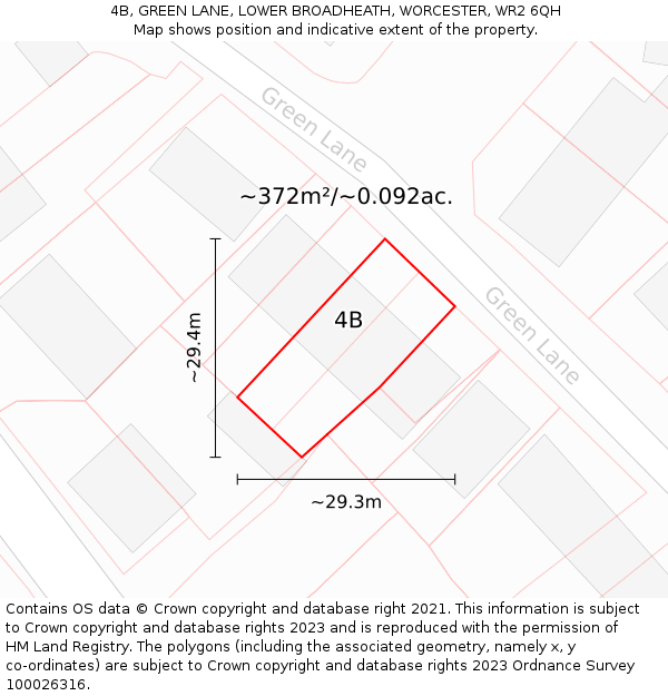 4B, GREEN LANE, LOWER BROADHEATH, WORCESTER, WR2 6QH: Plot and title map