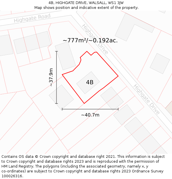 4B, HIGHGATE DRIVE, WALSALL, WS1 3JW: Plot and title map