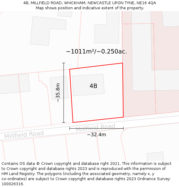 4B, MILLFIELD ROAD, WHICKHAM, NEWCASTLE UPON TYNE, NE16 4QA: Plot and title map