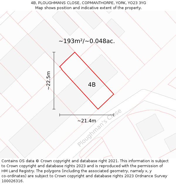 4B, PLOUGHMANS CLOSE, COPMANTHORPE, YORK, YO23 3YG: Plot and title map