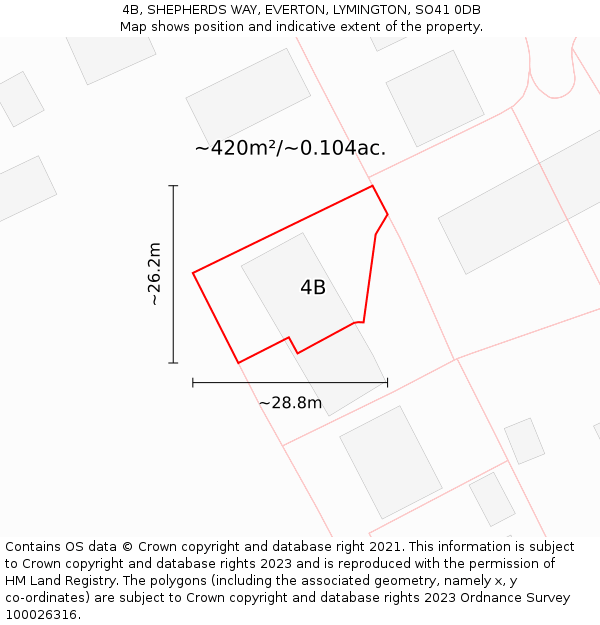 4B, SHEPHERDS WAY, EVERTON, LYMINGTON, SO41 0DB: Plot and title map