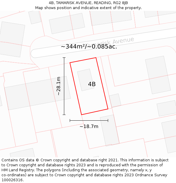 4B, TAMARISK AVENUE, READING, RG2 8JB: Plot and title map