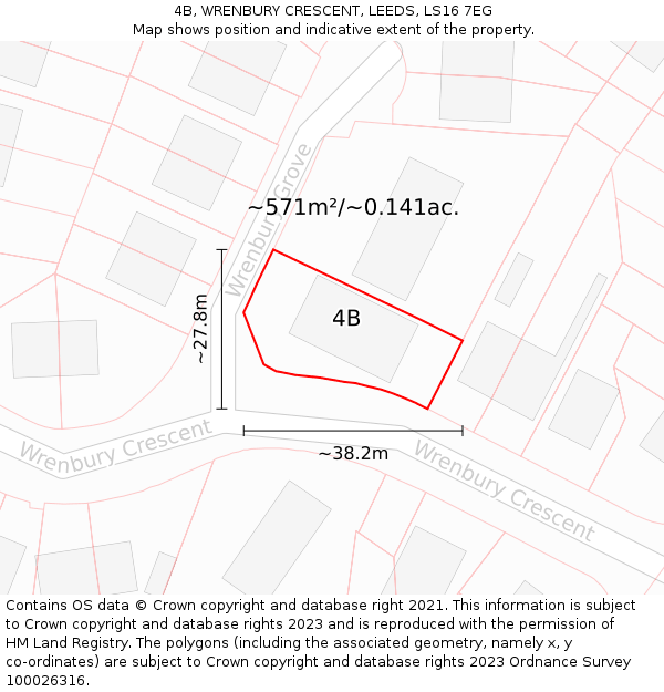 4B, WRENBURY CRESCENT, LEEDS, LS16 7EG: Plot and title map