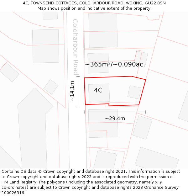 4C, TOWNSEND COTTAGES, COLDHARBOUR ROAD, WOKING, GU22 8SN: Plot and title map