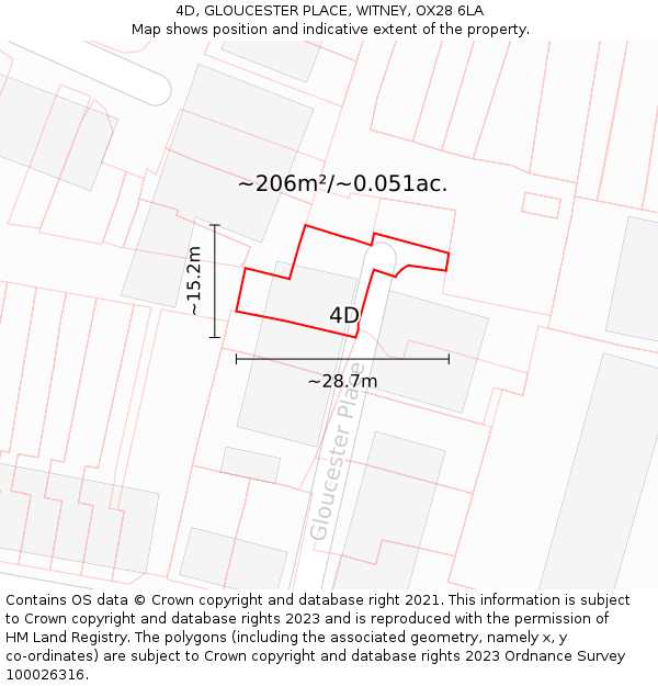 4D, GLOUCESTER PLACE, WITNEY, OX28 6LA: Plot and title map