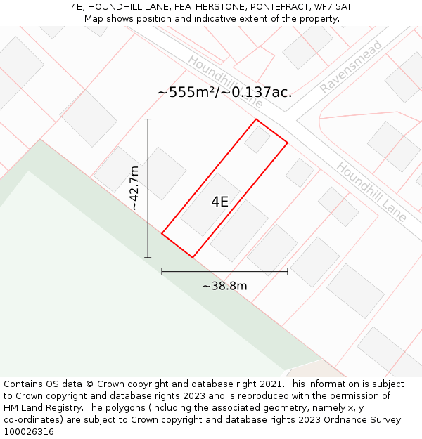 4E, HOUNDHILL LANE, FEATHERSTONE, PONTEFRACT, WF7 5AT: Plot and title map