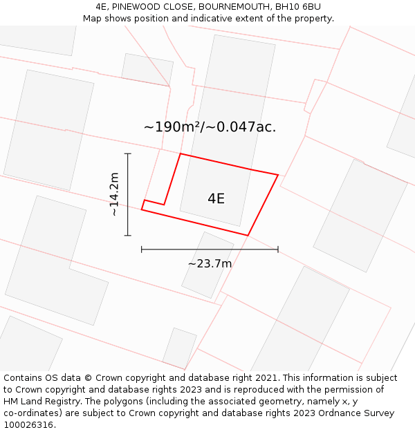 4E, PINEWOOD CLOSE, BOURNEMOUTH, BH10 6BU: Plot and title map