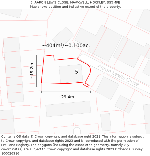 5, AARON LEWIS CLOSE, HAWKWELL, HOCKLEY, SS5 4FE: Plot and title map