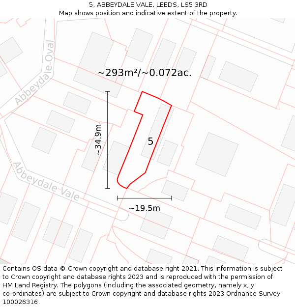 5, ABBEYDALE VALE, LEEDS, LS5 3RD: Plot and title map