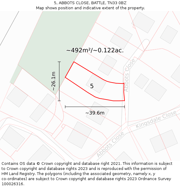 5, ABBOTS CLOSE, BATTLE, TN33 0BZ: Plot and title map