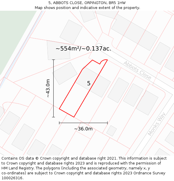 5, ABBOTS CLOSE, ORPINGTON, BR5 1HW: Plot and title map