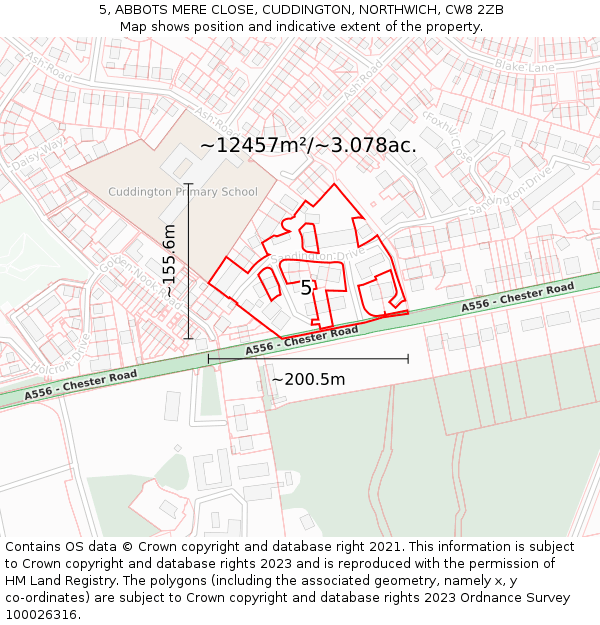 5, ABBOTS MERE CLOSE, CUDDINGTON, NORTHWICH, CW8 2ZB: Plot and title map