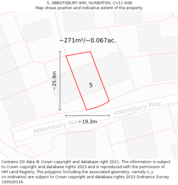 5, ABBOTSBURY WAY, NUNEATON, CV11 4GB: Plot and title map