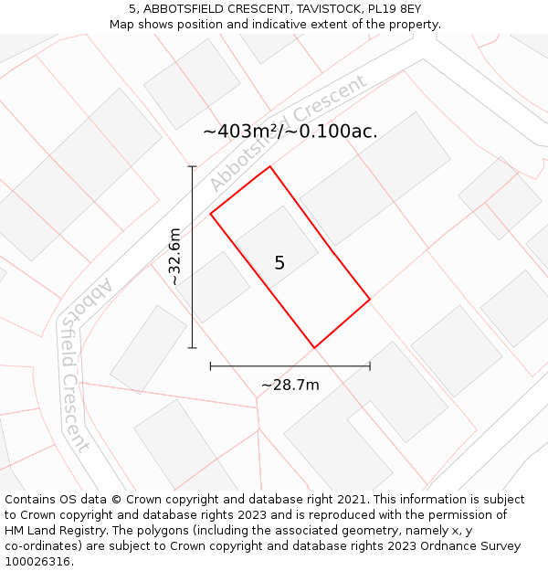 5, ABBOTSFIELD CRESCENT, TAVISTOCK, PL19 8EY: Plot and title map