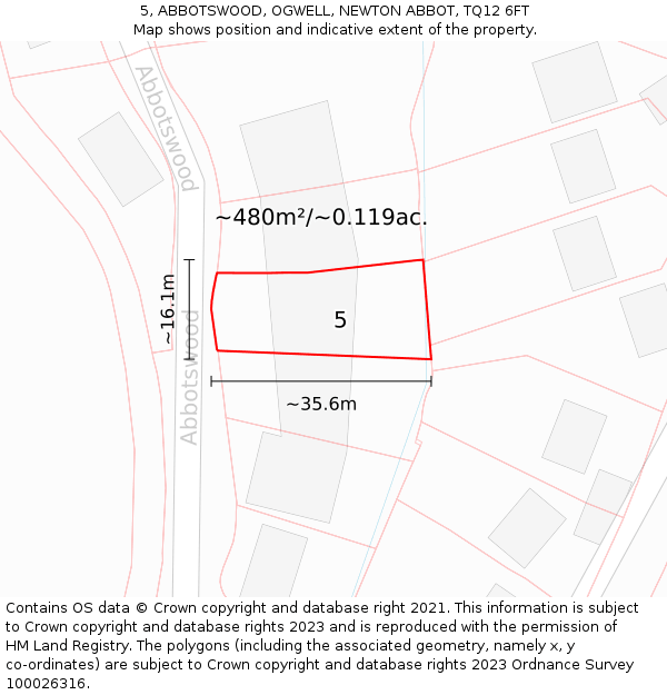 5, ABBOTSWOOD, OGWELL, NEWTON ABBOT, TQ12 6FT: Plot and title map