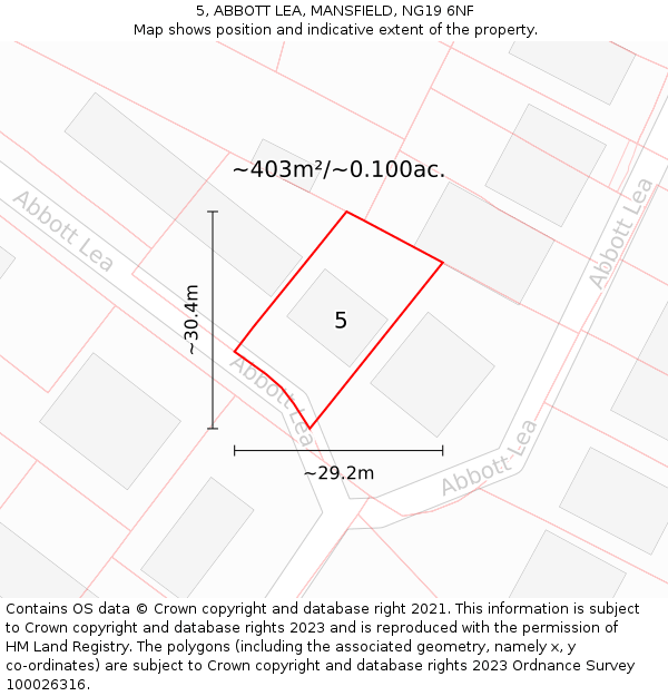 5, ABBOTT LEA, MANSFIELD, NG19 6NF: Plot and title map