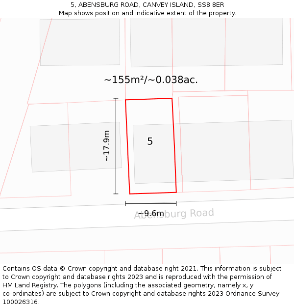 5, ABENSBURG ROAD, CANVEY ISLAND, SS8 8ER: Plot and title map