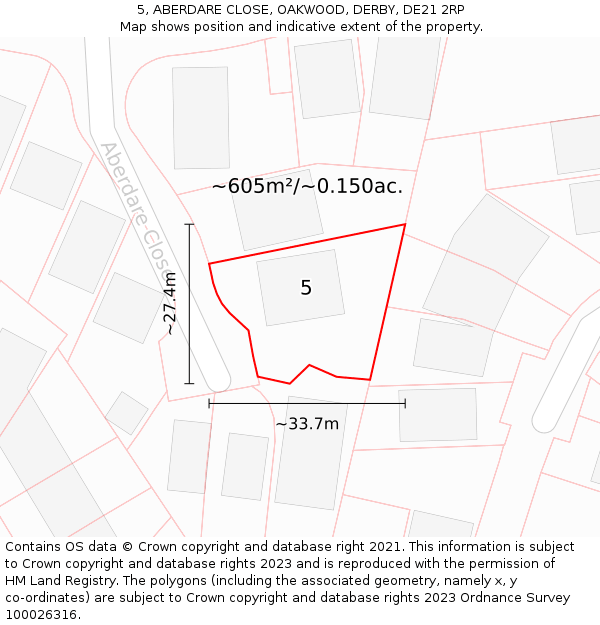 5, ABERDARE CLOSE, OAKWOOD, DERBY, DE21 2RP: Plot and title map