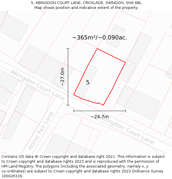 5, ABINGDON COURT LANE, CRICKLADE, SWINDON, SN6 6BL: Plot and title map