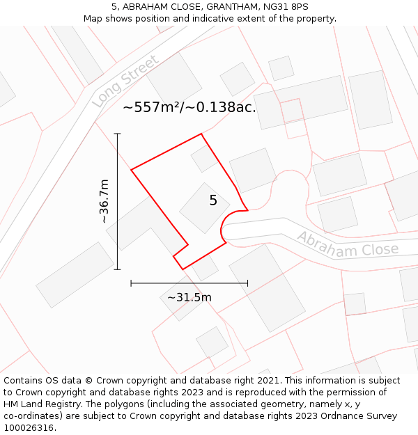 5, ABRAHAM CLOSE, GRANTHAM, NG31 8PS: Plot and title map