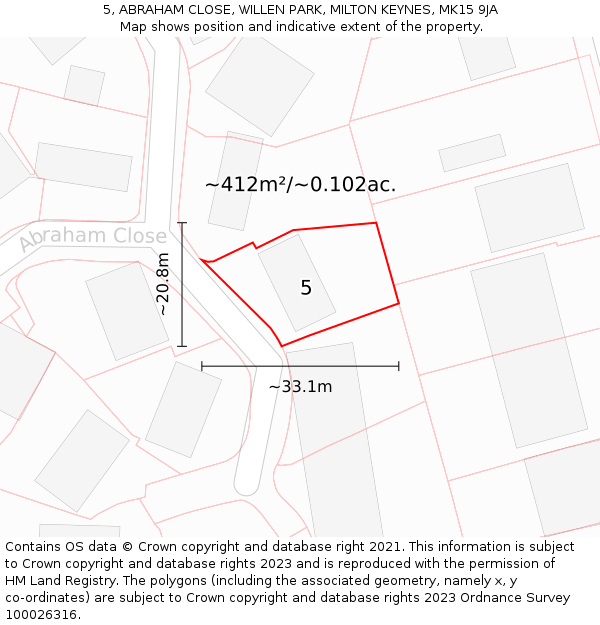 5, ABRAHAM CLOSE, WILLEN PARK, MILTON KEYNES, MK15 9JA: Plot and title map