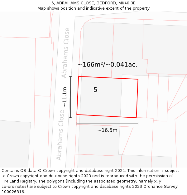 5, ABRAHAMS CLOSE, BEDFORD, MK40 3EJ: Plot and title map
