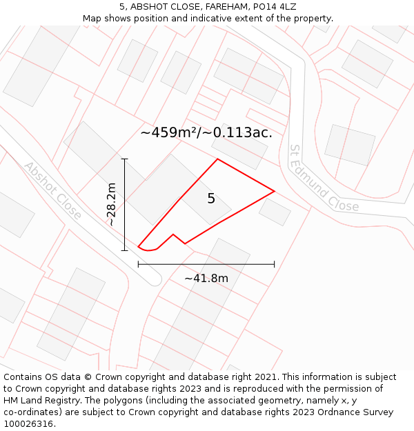 5, ABSHOT CLOSE, FAREHAM, PO14 4LZ: Plot and title map