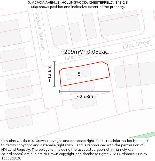 5, ACACIA AVENUE, HOLLINGWOOD, CHESTERFIELD, S43 2JE: Plot and title map