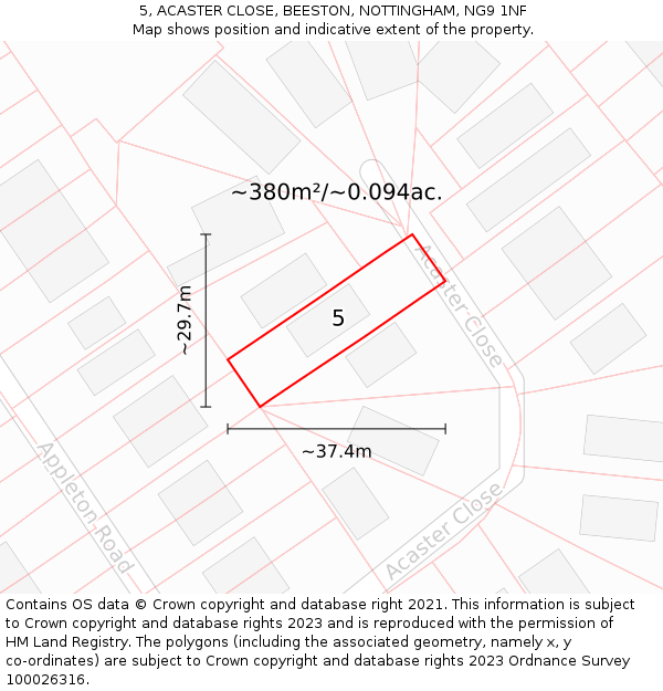 5, ACASTER CLOSE, BEESTON, NOTTINGHAM, NG9 1NF: Plot and title map