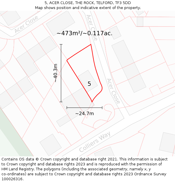 5, ACER CLOSE, THE ROCK, TELFORD, TF3 5DD: Plot and title map