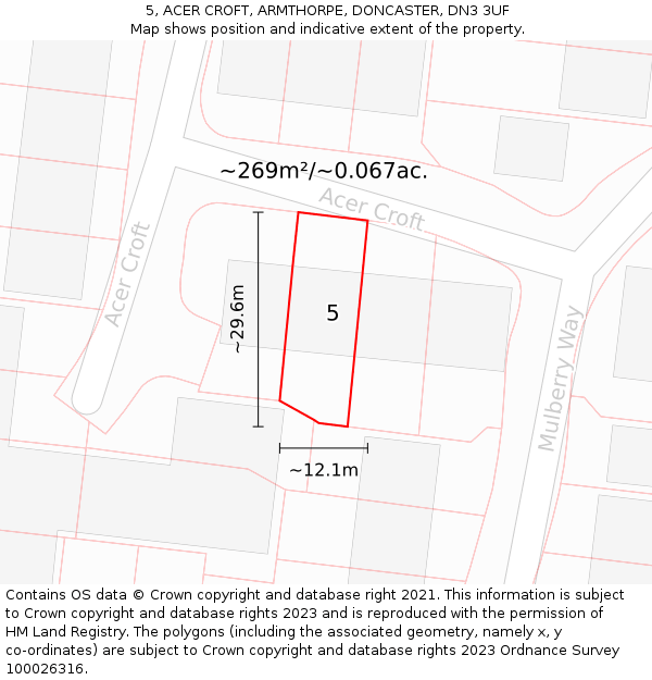 5, ACER CROFT, ARMTHORPE, DONCASTER, DN3 3UF: Plot and title map