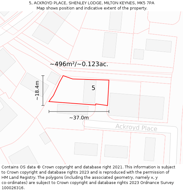 5, ACKROYD PLACE, SHENLEY LODGE, MILTON KEYNES, MK5 7PA: Plot and title map