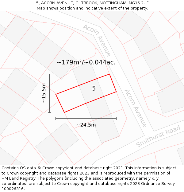 5, ACORN AVENUE, GILTBROOK, NOTTINGHAM, NG16 2UF: Plot and title map