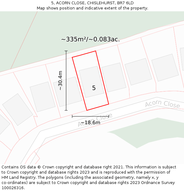 5, ACORN CLOSE, CHISLEHURST, BR7 6LD: Plot and title map