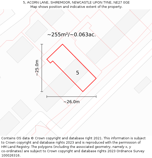 5, ACORN LANE, SHIREMOOR, NEWCASTLE UPON TYNE, NE27 0GE: Plot and title map