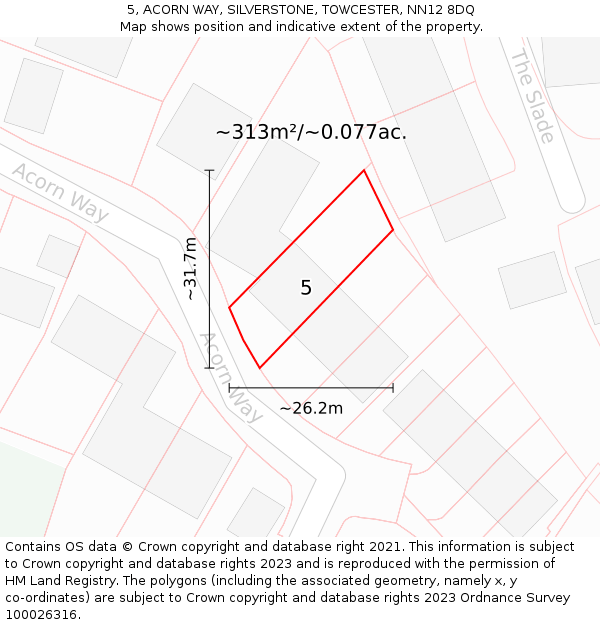 5, ACORN WAY, SILVERSTONE, TOWCESTER, NN12 8DQ: Plot and title map