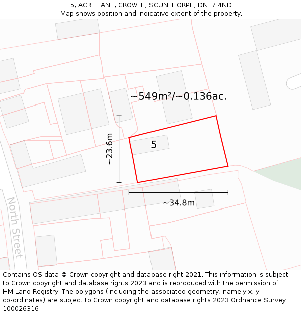5, ACRE LANE, CROWLE, SCUNTHORPE, DN17 4ND: Plot and title map