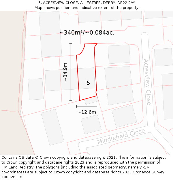 5, ACRESVIEW CLOSE, ALLESTREE, DERBY, DE22 2AY: Plot and title map