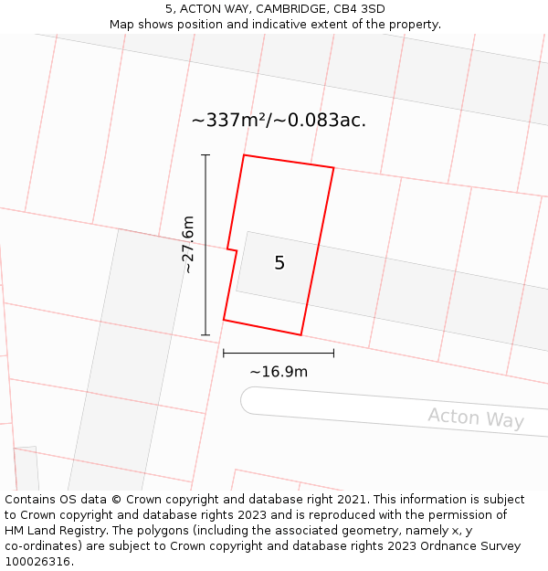 5, ACTON WAY, CAMBRIDGE, CB4 3SD: Plot and title map