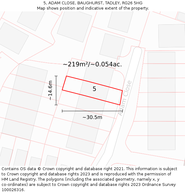 5, ADAM CLOSE, BAUGHURST, TADLEY, RG26 5HG: Plot and title map