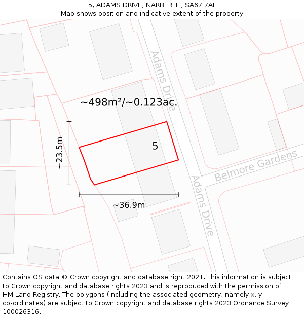 5, ADAMS DRIVE, NARBERTH, SA67 7AE: Plot and title map