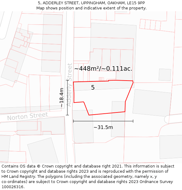 5, ADDERLEY STREET, UPPINGHAM, OAKHAM, LE15 9PP: Plot and title map