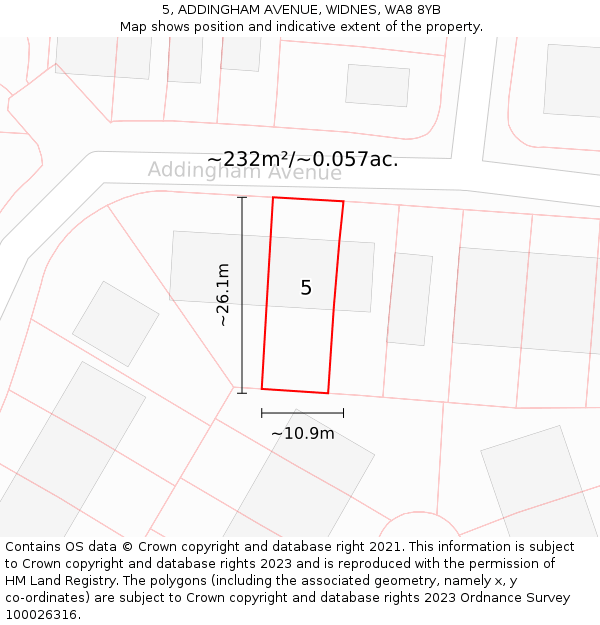5, ADDINGHAM AVENUE, WIDNES, WA8 8YB: Plot and title map