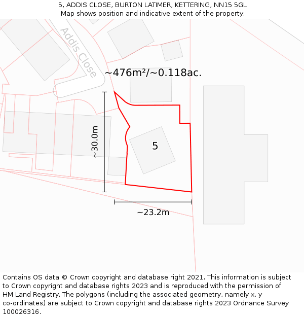 5, ADDIS CLOSE, BURTON LATIMER, KETTERING, NN15 5GL: Plot and title map