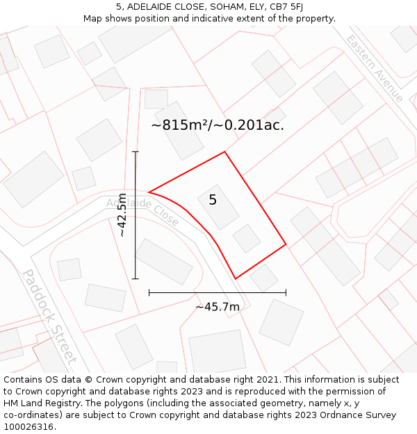 5, ADELAIDE CLOSE, SOHAM, ELY, CB7 5FJ: Plot and title map