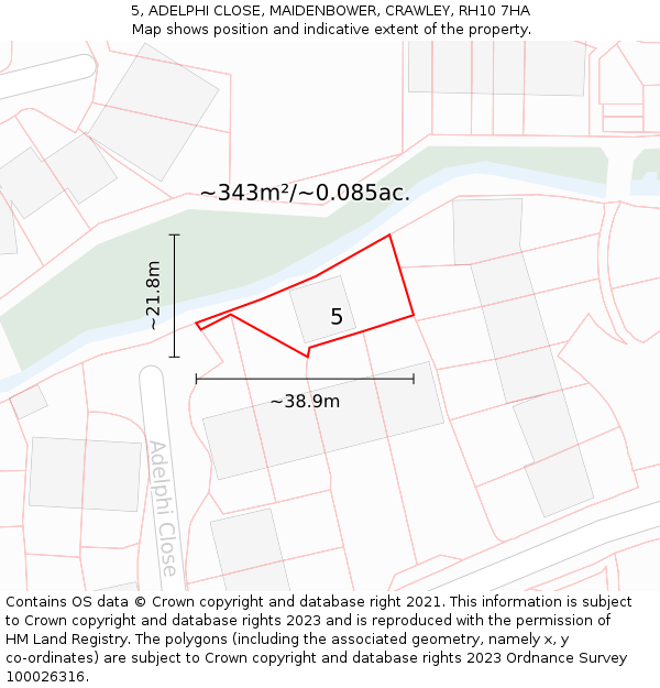 5, ADELPHI CLOSE, MAIDENBOWER, CRAWLEY, RH10 7HA: Plot and title map